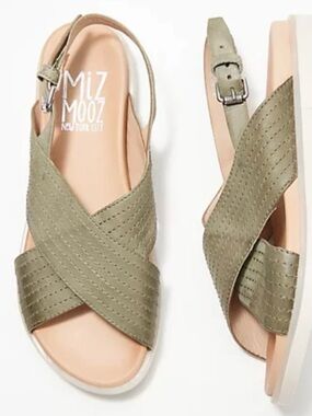 Miz Mooz Women’s Leather Cross-Strap Sandals Kind Sage EU 40 US 9.5 BOHO Beachy